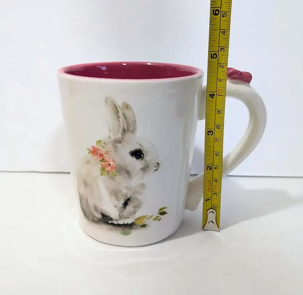 Pier 1 Easter Bunny Mug with Butterfly on Handle and Pink Interior